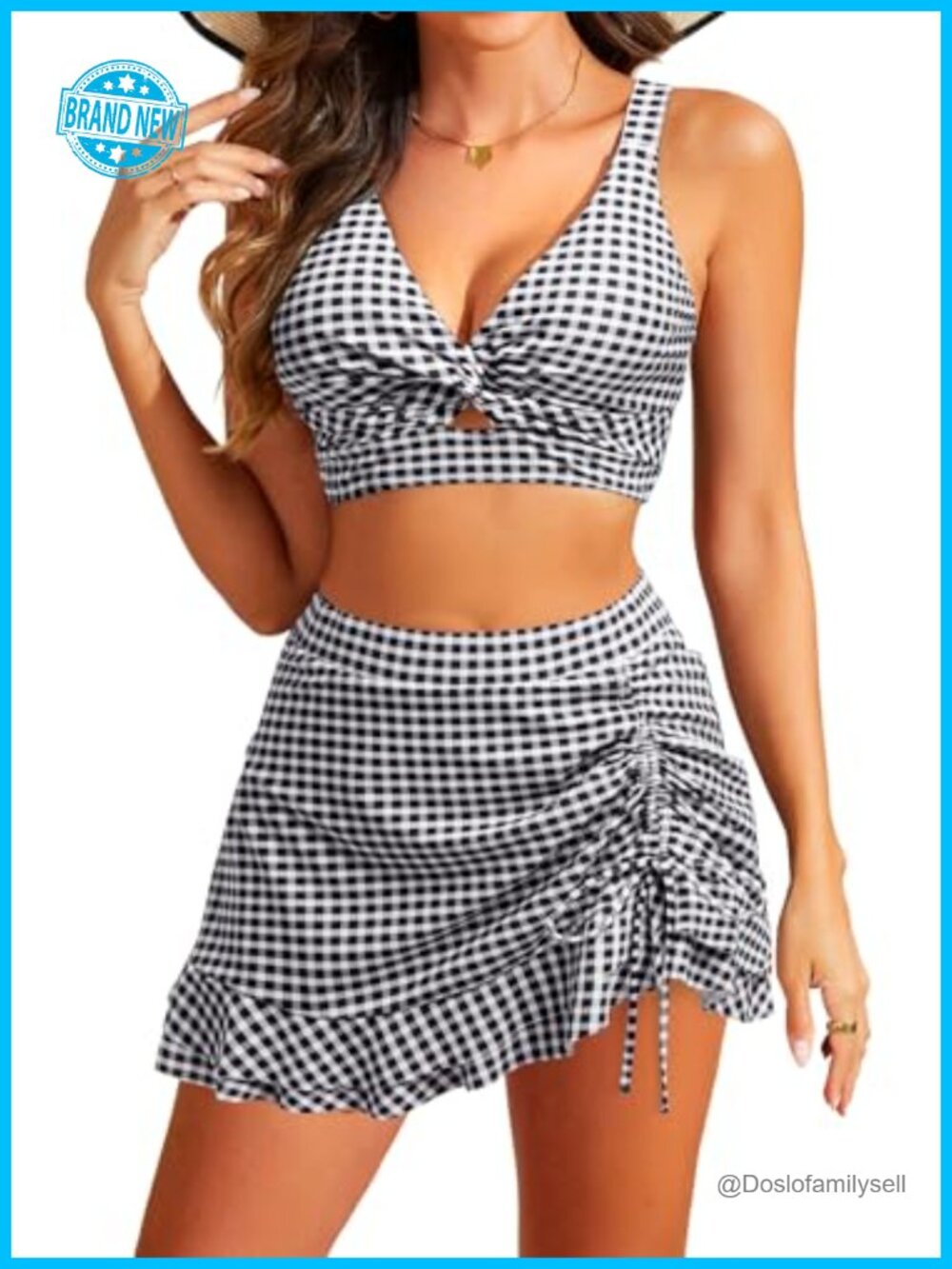 High Waisted Bikini Set with Skirt Tummy Control 2 Piece Swimsuit Twist Knot